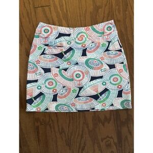 Melly M Graphic Print Skort Umbrella Pattern Navy Stretch Lined Sz M Golf Tennis